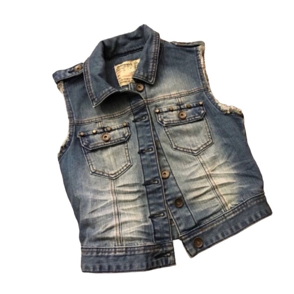 Dollhouse light wash denim studded jeans vest